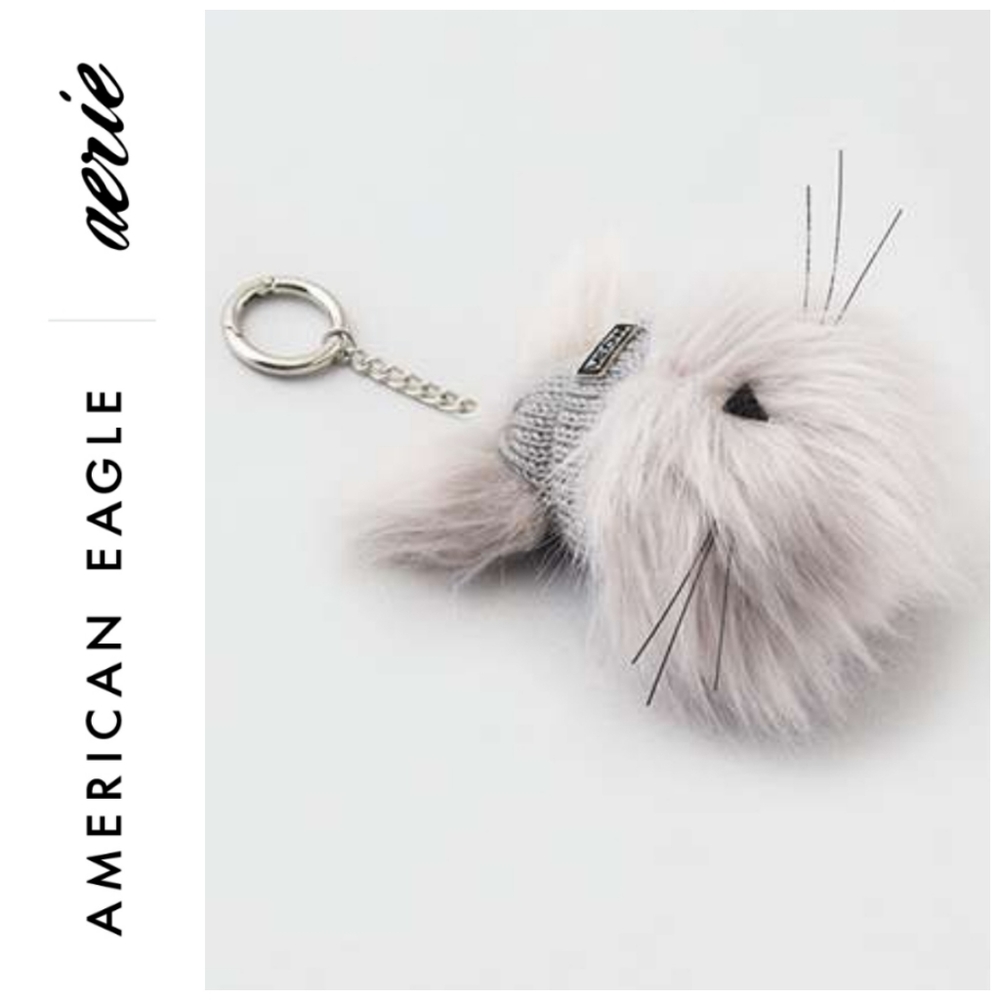 🔥🔥3/$20 American Eagle Gray Kitty Cat Beanie Pom Keychain